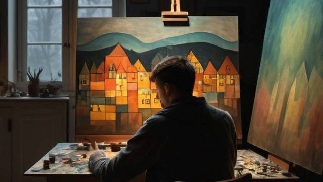 So könnte es gewesen sein: Der Hausmeister des Kölnischen Kunstvereins malt Bilder im Stil von modernen Künstlern.