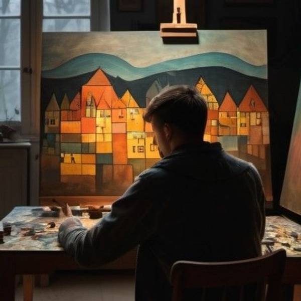 So könnte es gewesen sein: Der Hausmeister des Kölnischen Kunstvereins malt Bilder im Stil von modernen Künstlern.