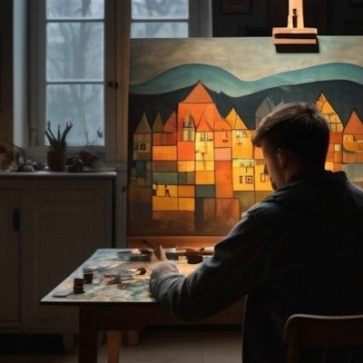 So könnte es gewesen sein: Der Hausmeister des Kölnischen Kunstvereins malt Bilder im Stil von modernen Künstlern.