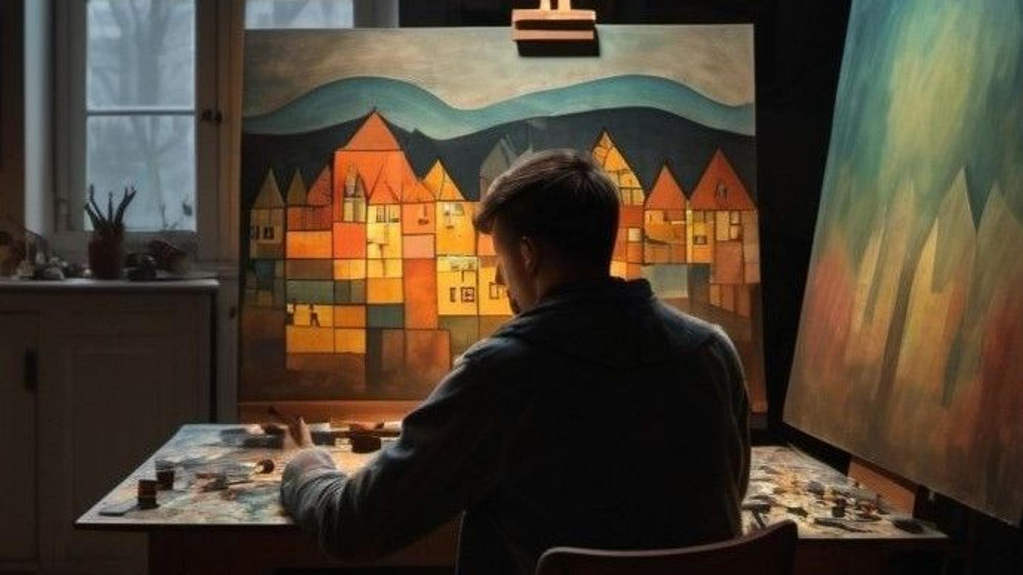 So könnte es gewesen sein: Der Hausmeister des Kölnischen Kunstvereins malt Bilder im Stil von modernen Künstlern.