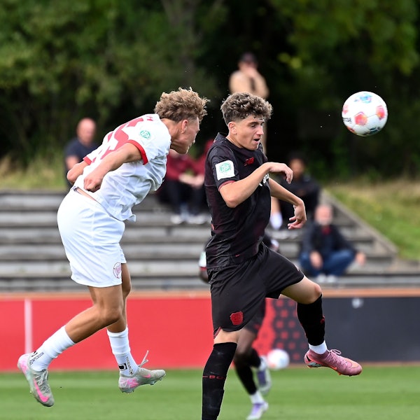 30.08.2025, Fiussball-U17-Bayer 04-Offenbach
rechts: Simone Cannizzaro (Bayer)
Foto: Uli Herhaus