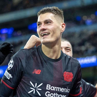 RECORD DATE NOT STATED 25th November 2025 Etihad Stadium, Manchester, England UEFA Champions League Football, Manchester City versus Bayer Leverkusen Patrik Schick of Bayer Leverkusen celebrates scoring a 54th minute goal to make the score 2-0 PUBLICATIONxNOTxINxUK TimxWilliams