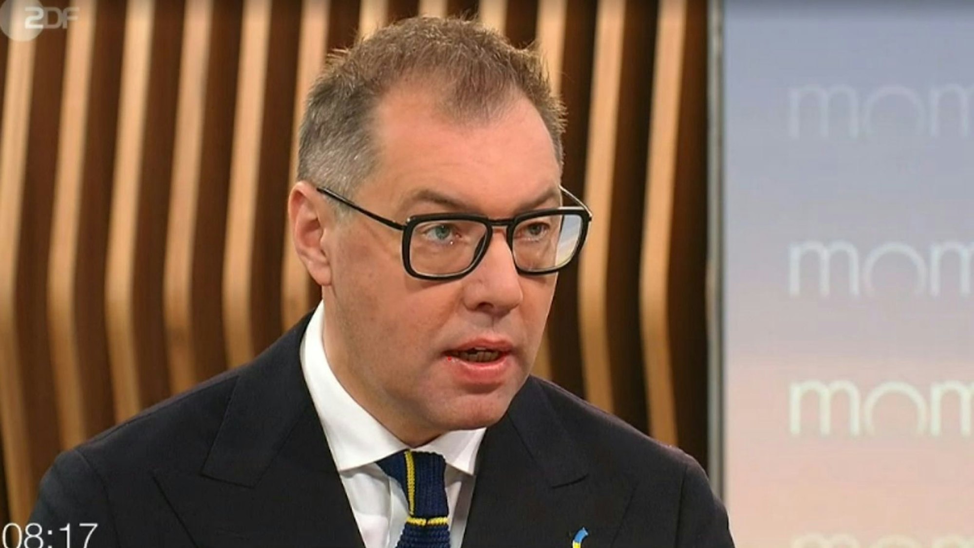 Der ukrainische Botschafter Oleksii Makeiev machte im ZDF-Moma die Position seines Landes in Bezug auf den Friedensplan deutlich. (Bild: ZDF)