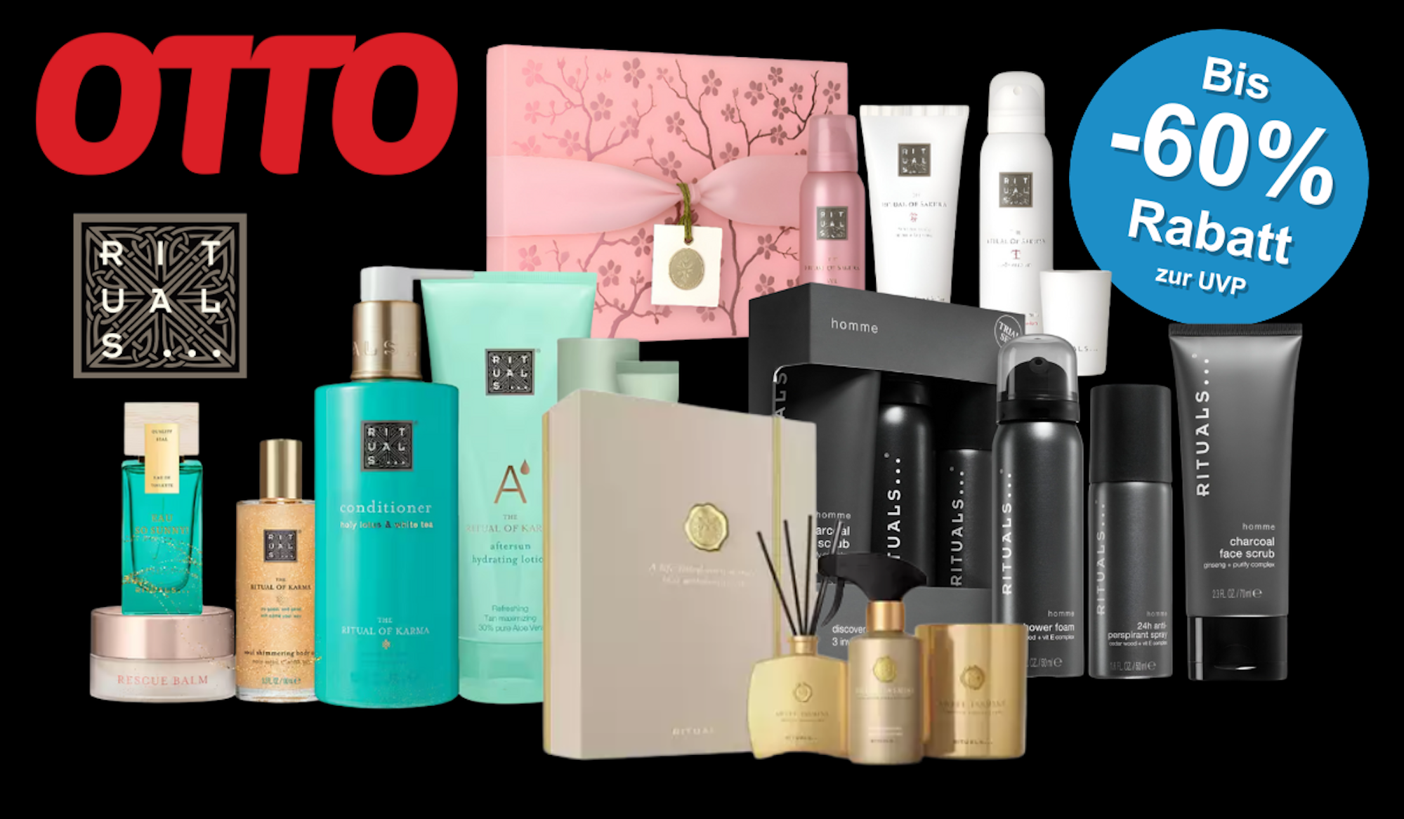 Produktcollage mit verschiedenen Rituals-Artikeln.