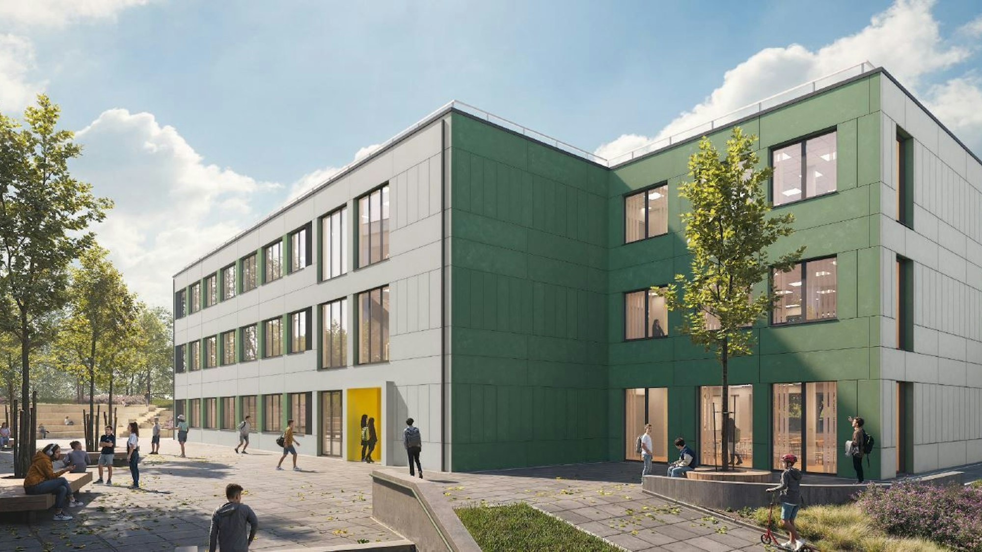 Der dreigeschossige Neubau erhält eine grüne Fassade.