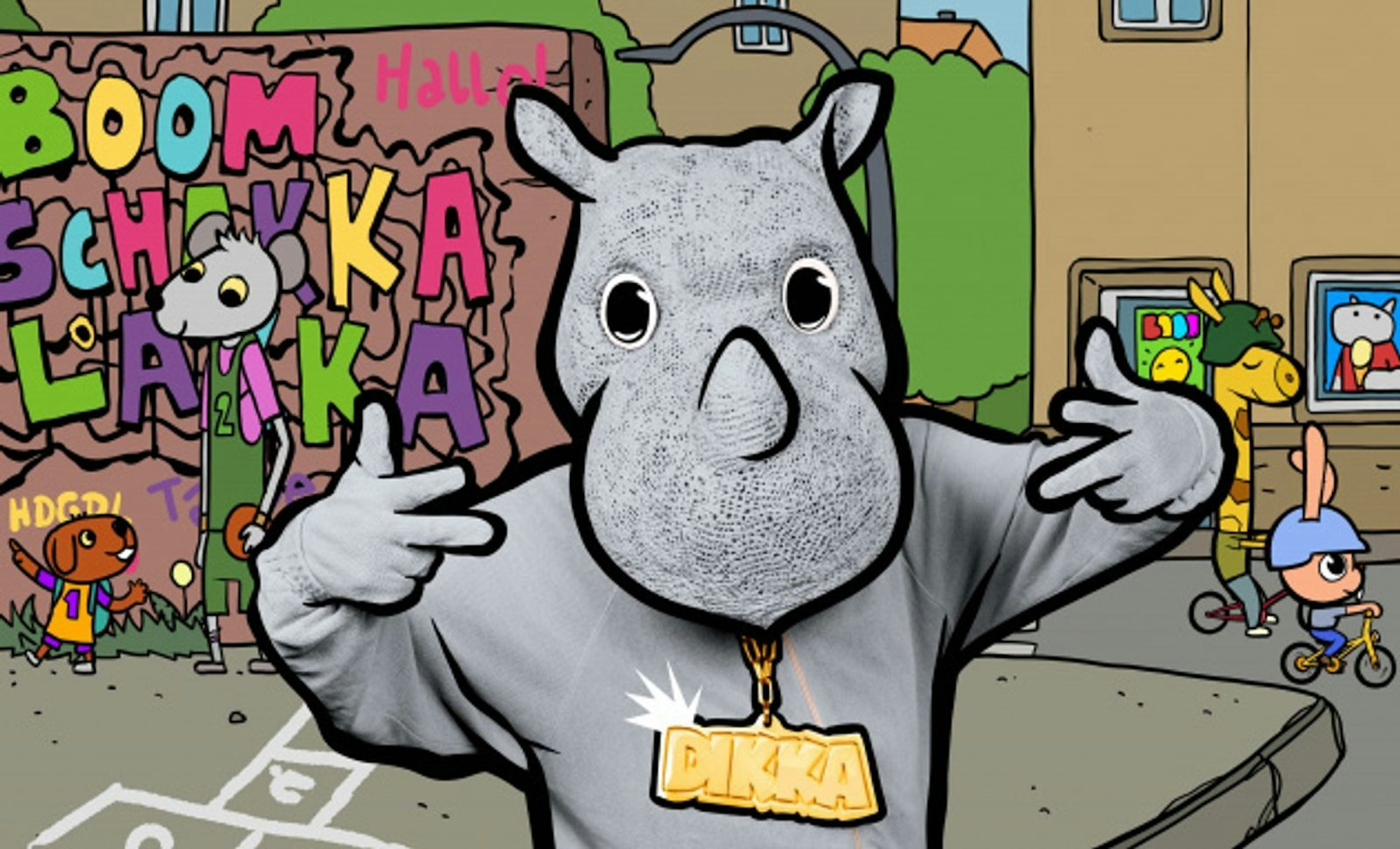 Ein rappendes Rhinozeros? Wie cool! Dikka hat gerade sein neues Album „Boom Schakkalakka“ veröffentlicht, auf dem wieder zahlreiche Gaststars zu hören sind. (Bild: Charlotte Simon/Alexander Gellner)
