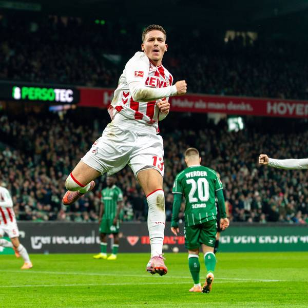 Das Bild zeigt FC-Shootingstar Said El Mala (19) in einem Spiel gegen den SV Werder Bremen nach einem Treffer. Foto: IMAGO/Eibner