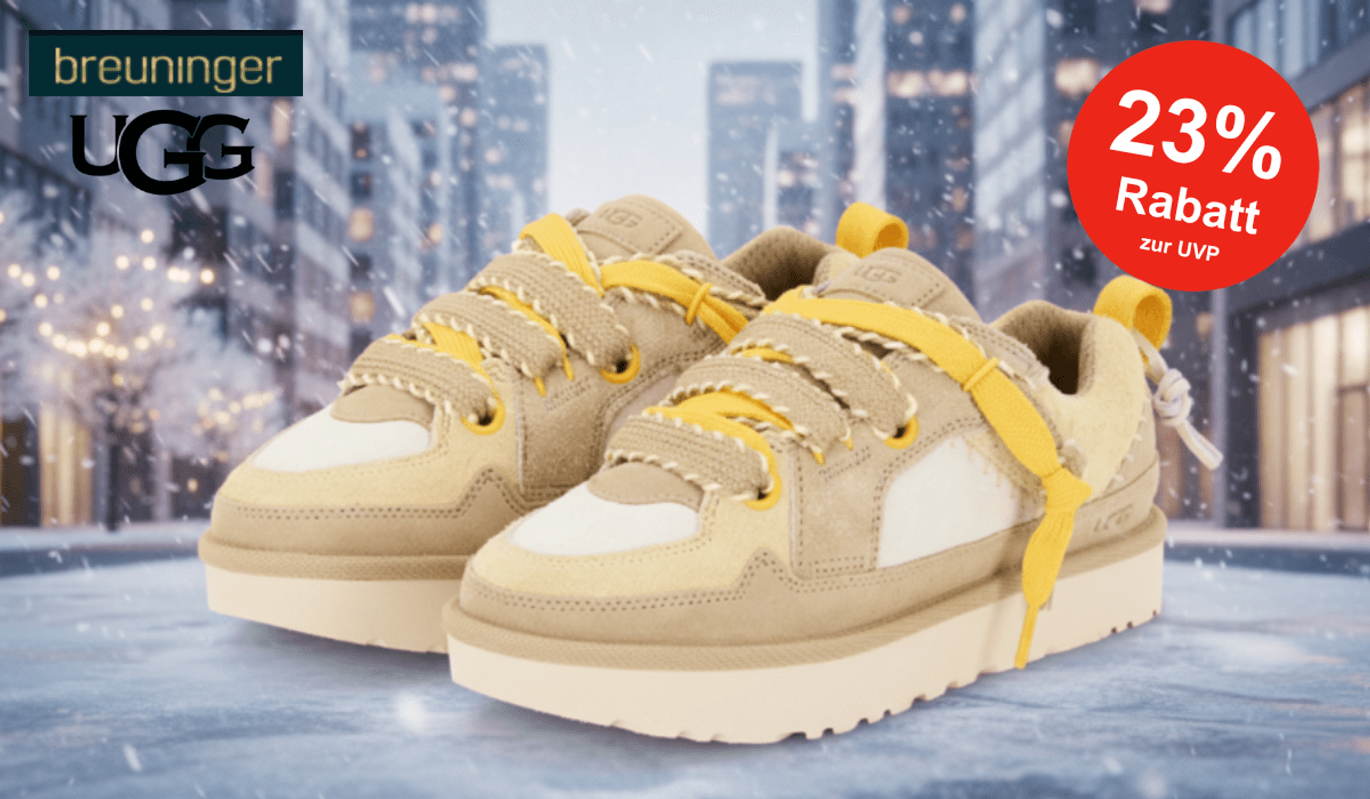 Der Ugg Lowmel Sneaker vor einem stilisierten Hintergrund.