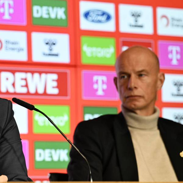 01.12.2025, xophax, Fussball 1.Bundesliga, 1.FC Koeln, Pressekonferenz : FC Vorstand Dr. Jörg Alvermann , links und Jörn Stobbe Koeln *** 01 12 2025, xophax, Soccer 1 Bundesliga, 1 FC Koeln, Press conference FC board Dr. Jörg Alvermann , left and Jörn Stobbe Koeln