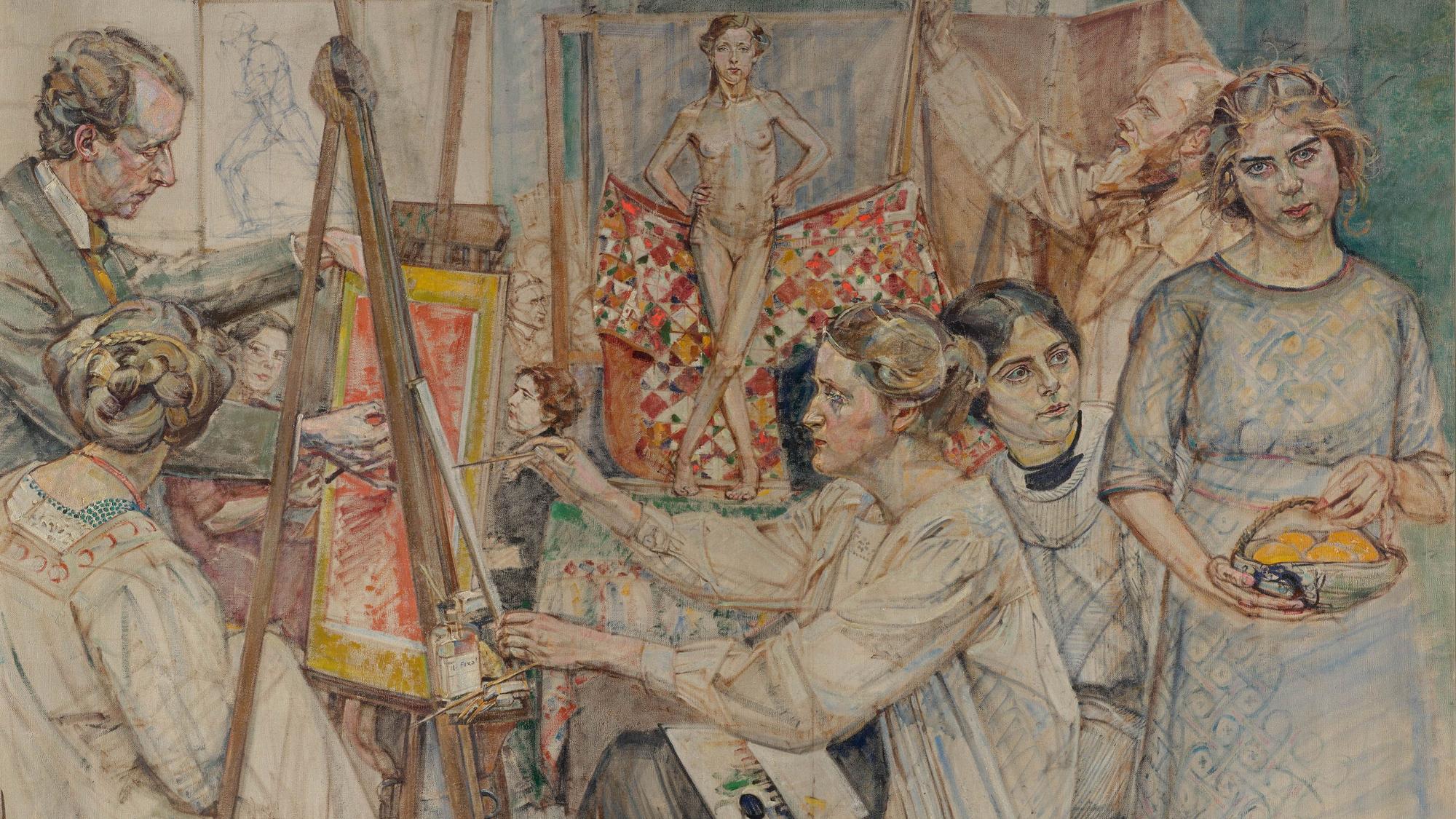 Das Bild „Die Malschule“ in der Ausstellung Women Artists! – Von Monjé bis Münter – Kunstpalast, Düsseldorf