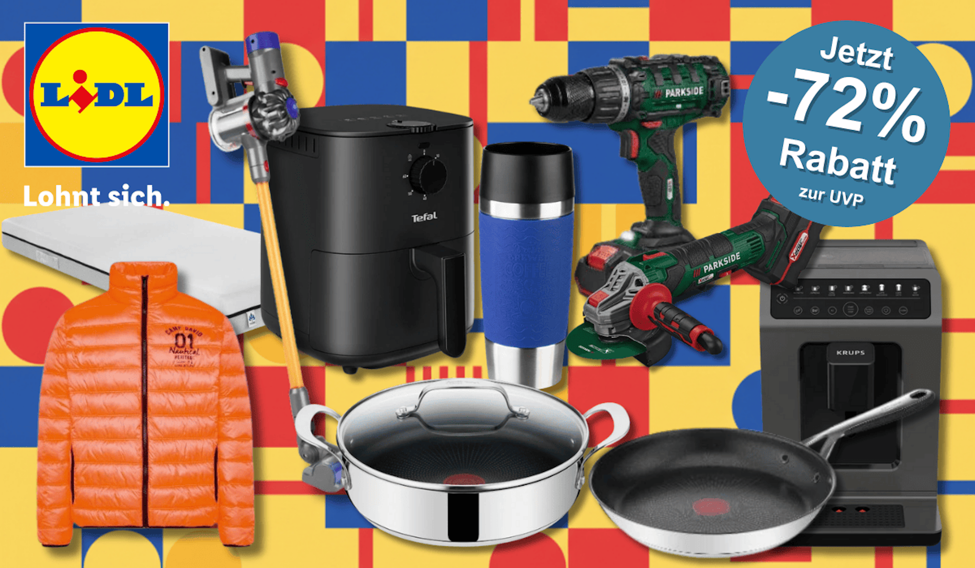 Eine Collage zeigt verschiedene Produkte aus dem Lidl-Sortiment.