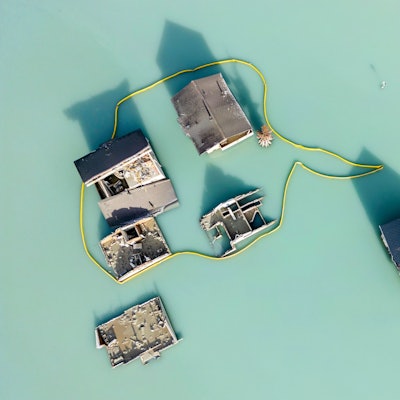 Luftaufnahmen zeigen die zerstörten und überfluteten Häuser des Dorfes Blatten, vier Monate nach dem Bergsturz vom 28. Mai 2025. Damals löste der Einbruch eines Teils des Birkengletschers eine Lawine aus Fels, Eis und Geröll aus, die das Lötschental verwüstete.