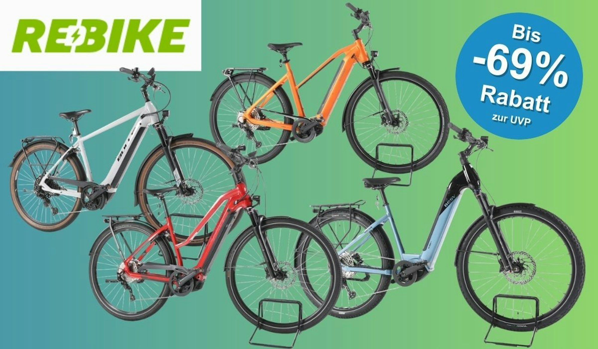 Trekking, City und Mountain E-Bikes bei Rebike im Sale