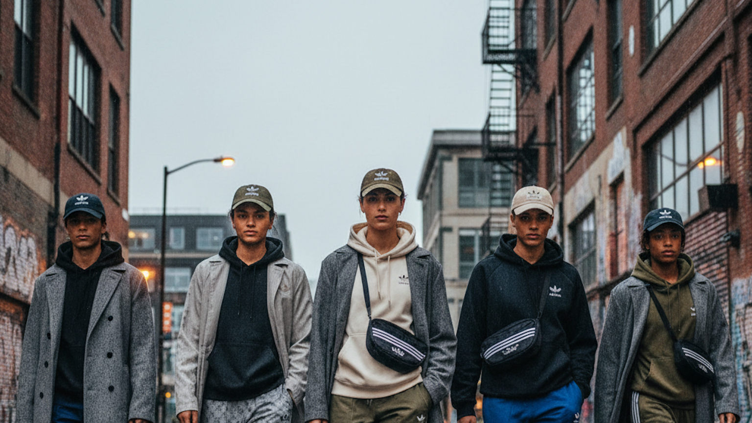 Ein abstraktes, von KI erstelltes Bild in den Farben Grün, Weiß und Schwarz, das an die Marke Adidas erinnert.