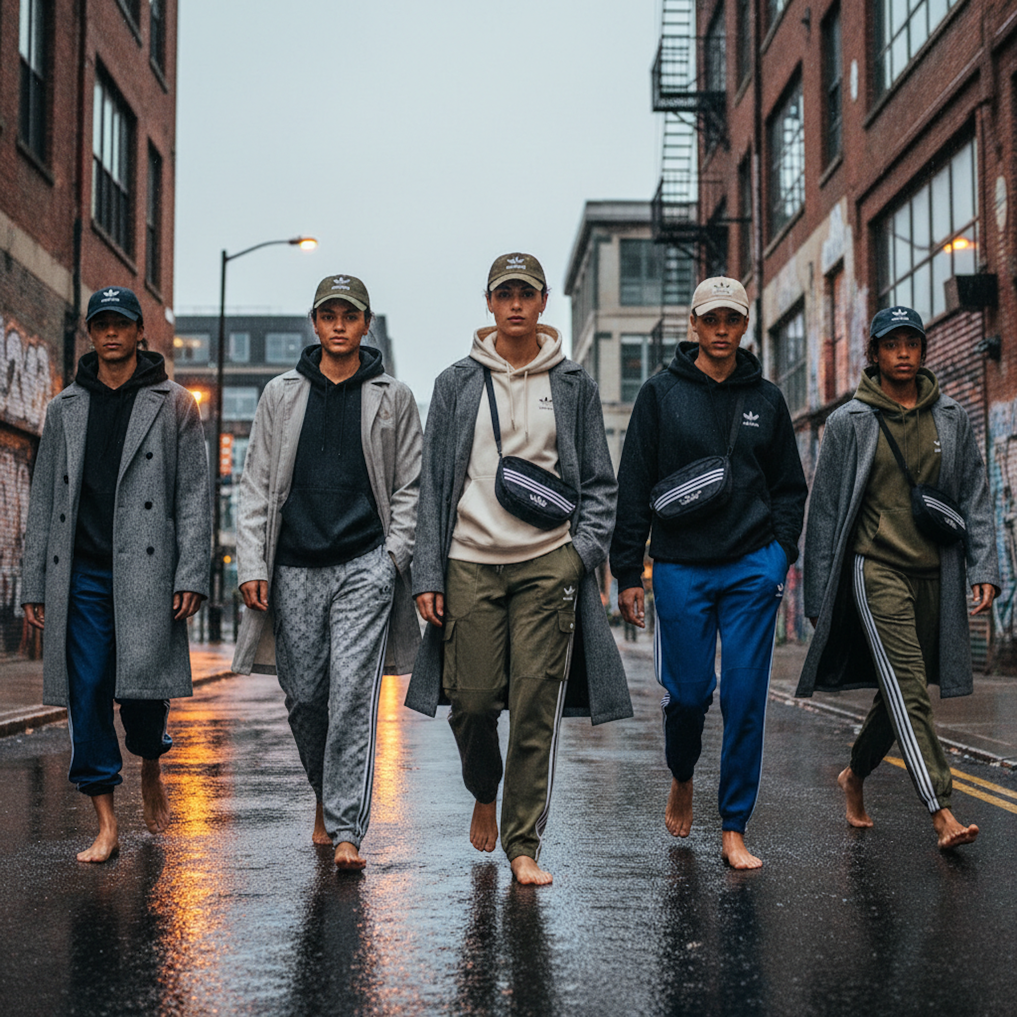 Ein abstraktes, von KI erstelltes Bild in den Farben Grün, Weiß und Schwarz, das an die Marke Adidas erinnert.