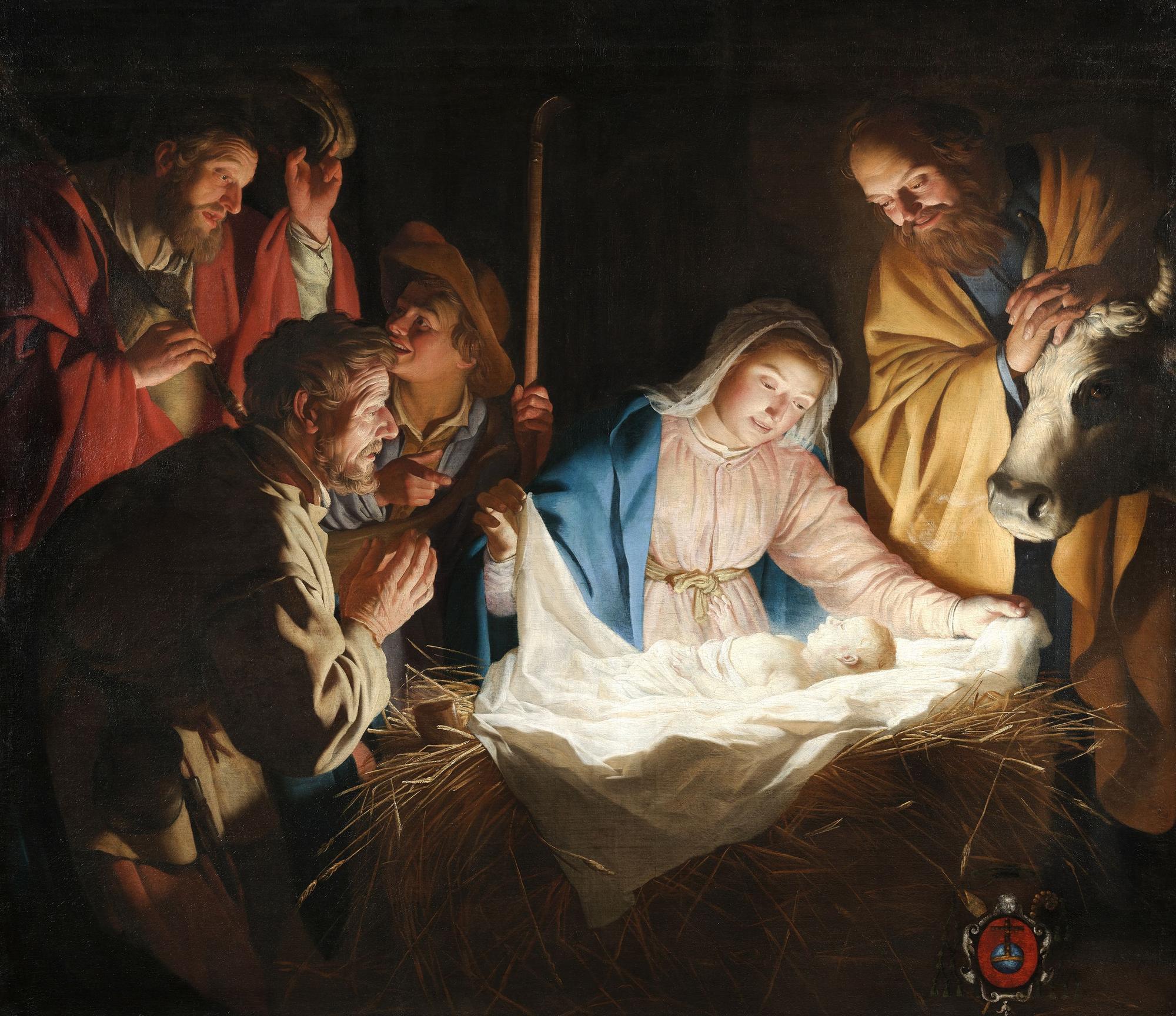 Der niederländische Maler Gerrit van Honthorst nahm für sein Gemälde „Anbetung der Hirten“ im Kölner Wallraf-Richartz-Museum Anleihen am Stil Caravaggios.