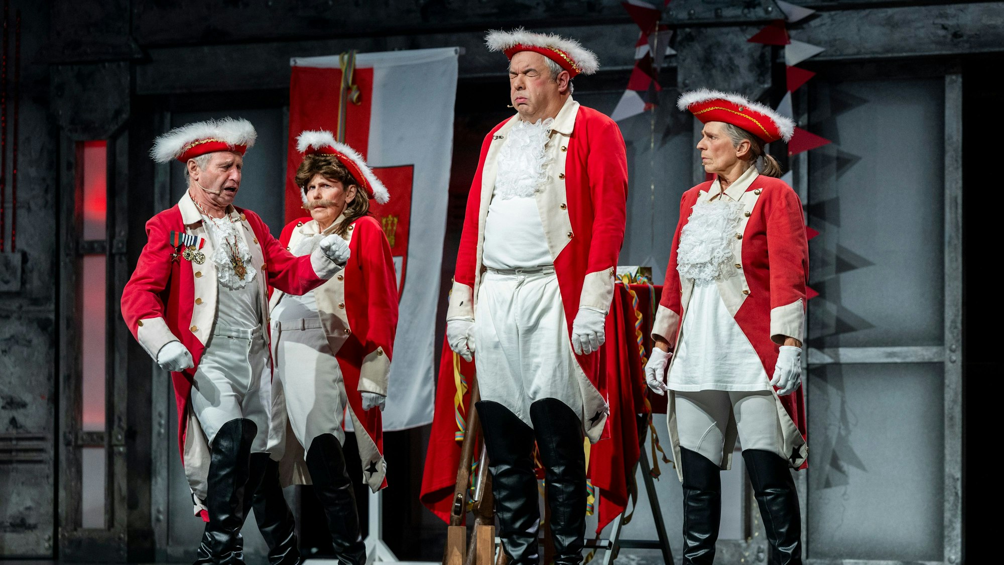 10.12.2025, Köln: Die Premiere der Stunksitzung im E-Werk.
Im Bild „Funken Wehrpflicht“
Foto: Michael Bause