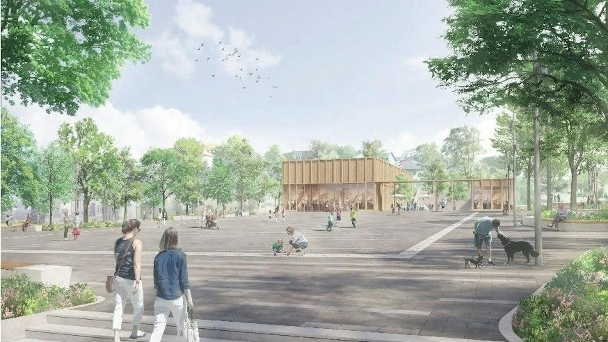 Diese Skizze zeigt eine Aussicht des Marktplatzes in Waldbröl von Norden aus. Auf den Entwurf aus dem Kölner Planungsbüro Club L94 hat sich der Rat der Marktstadt am vergangenen Mittwoch festgelegt.