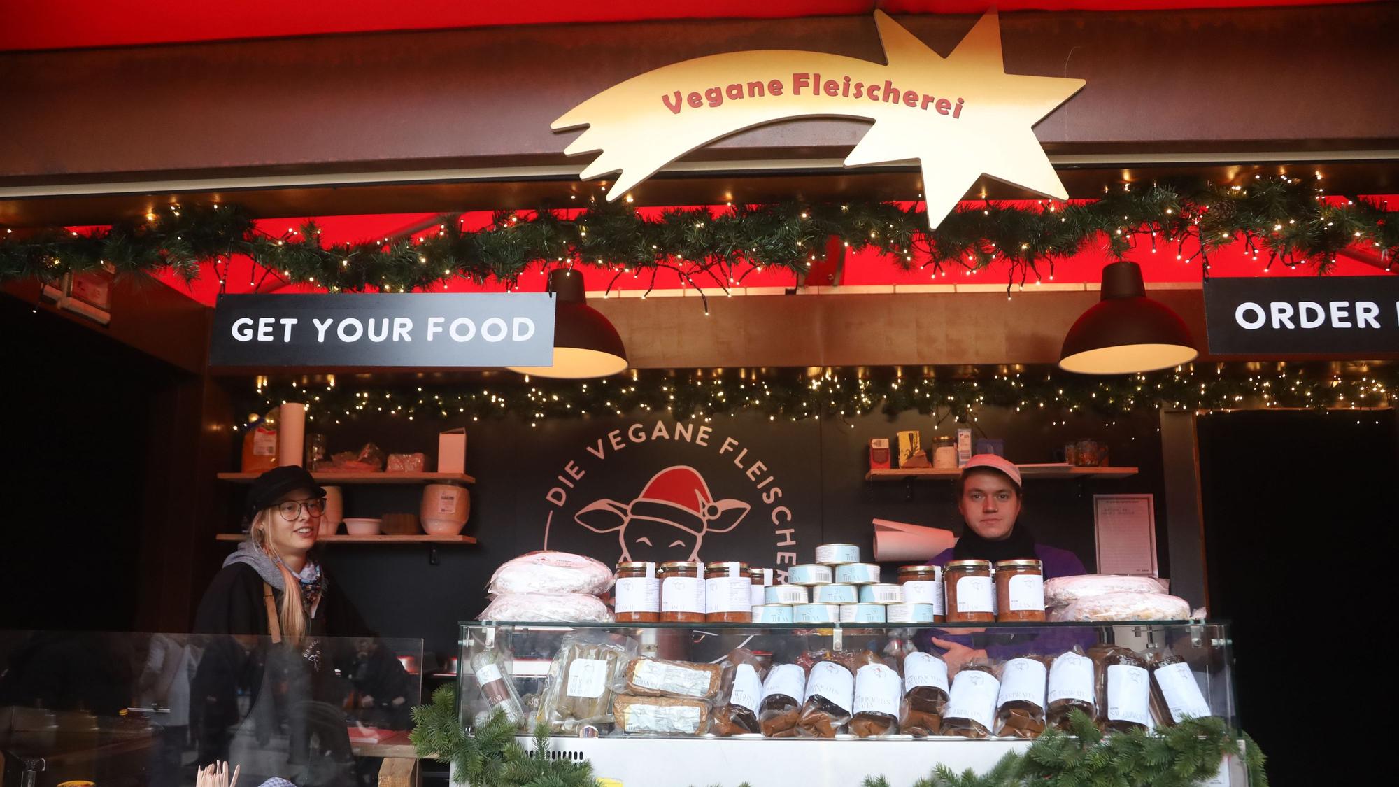 Das Bild zeigt den Stand von Kölns erster veganer Fleischerei.