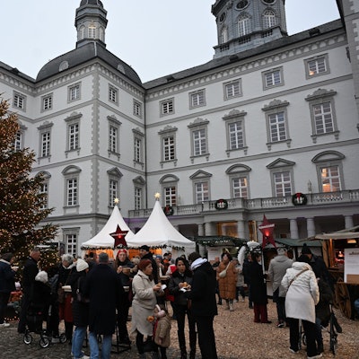 Das Foto zeigt den Weihnachtsmarkt vor der Schlosskulisse.