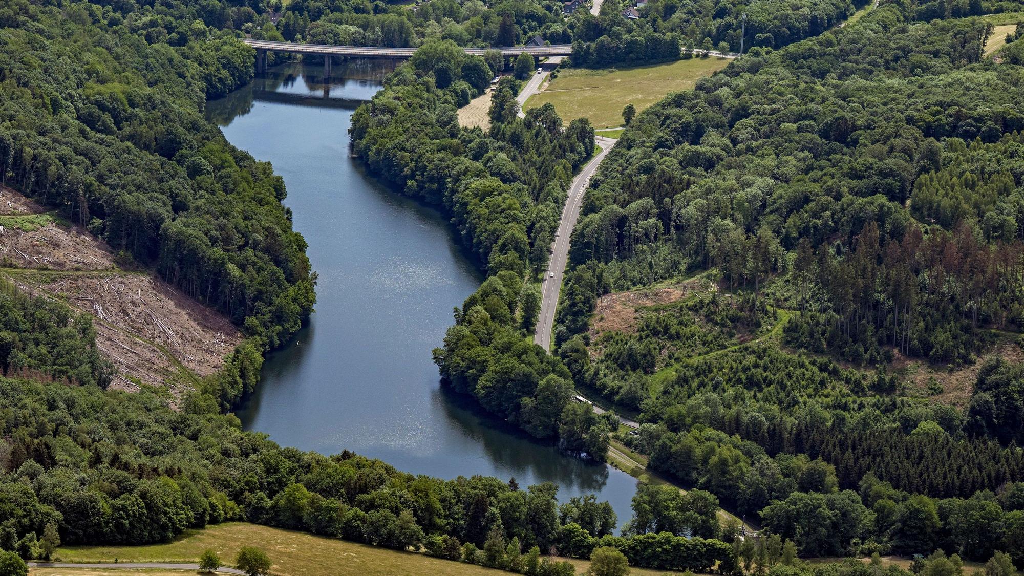 Stauweiher Bieberstein von oben.