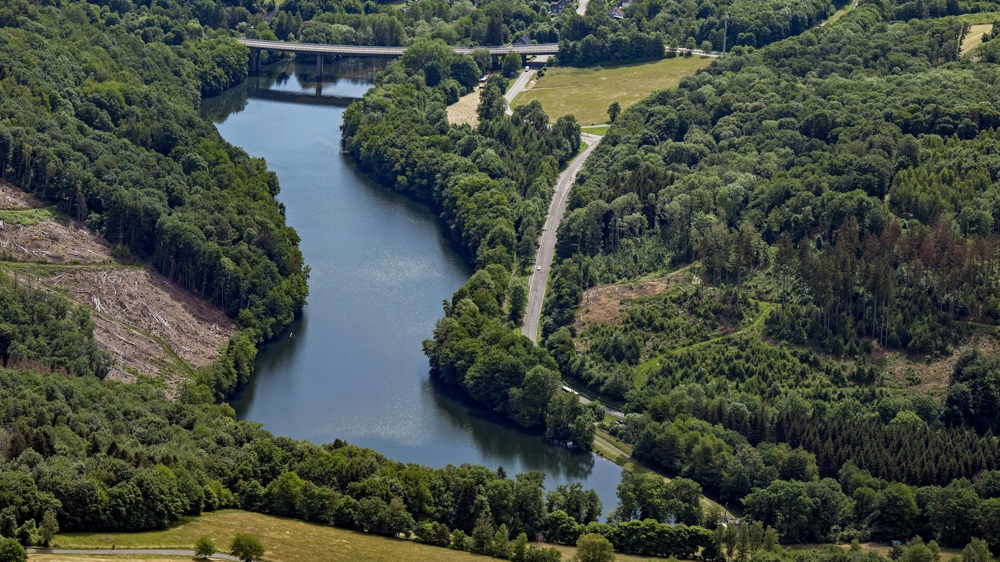 Stauweiher Bieberstein von oben.