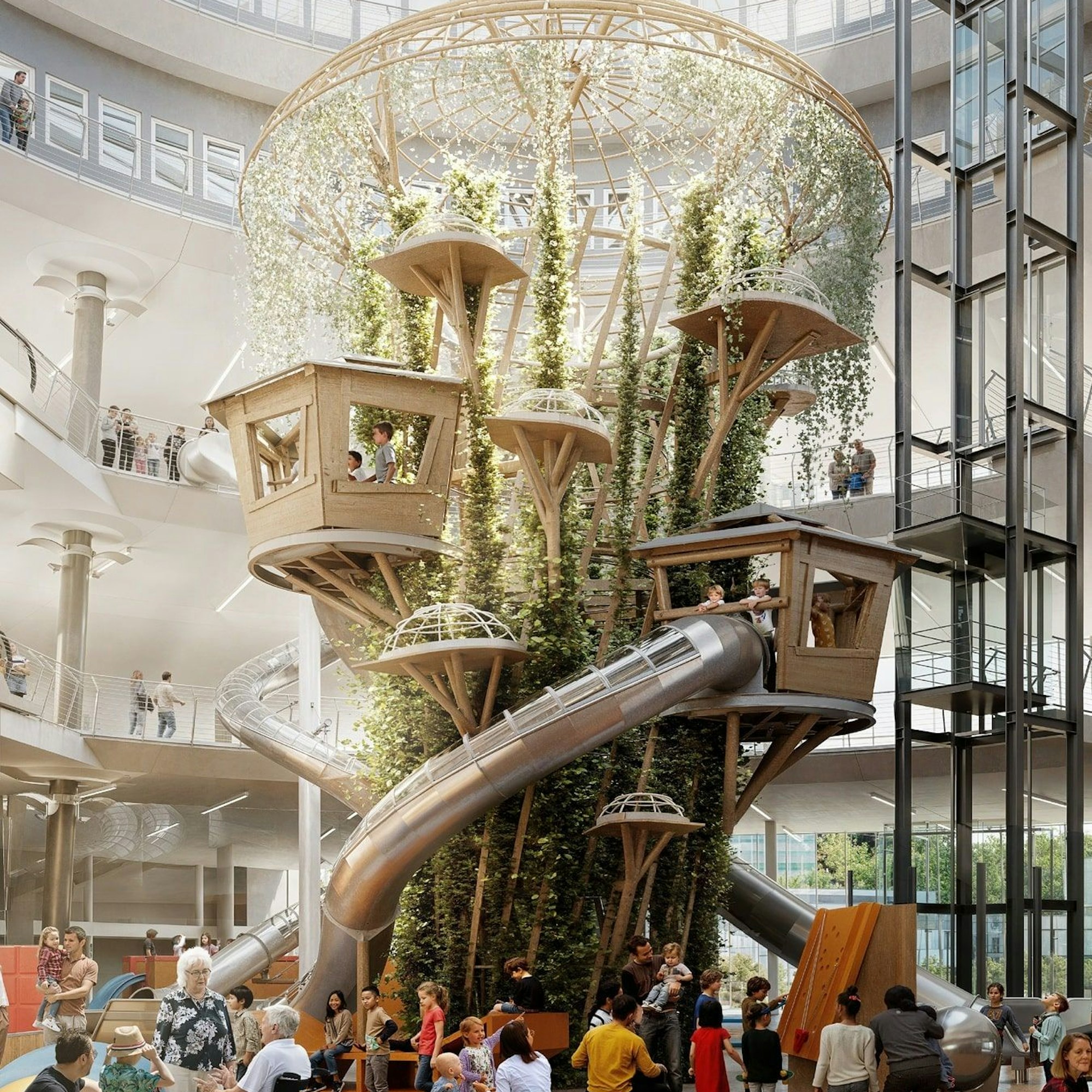 Der Exploradom entsteht in einem ehemaligen Autohaus. So soll das Atrium aussehen.