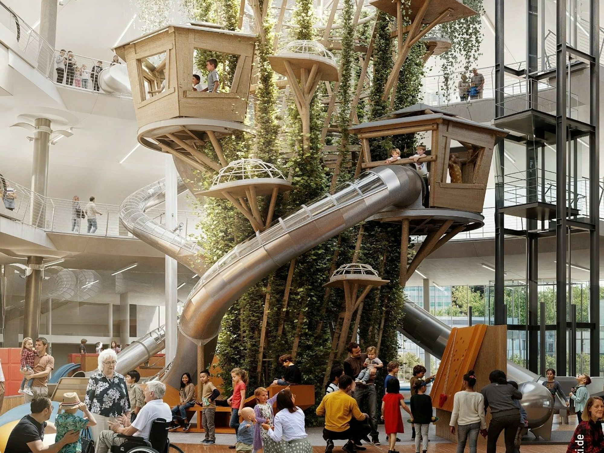 Ein Kletterbaum über mehrere Etagen sollte im Odysseum-Nachfolger in Ehrenfeld zur Bewegung einladen.