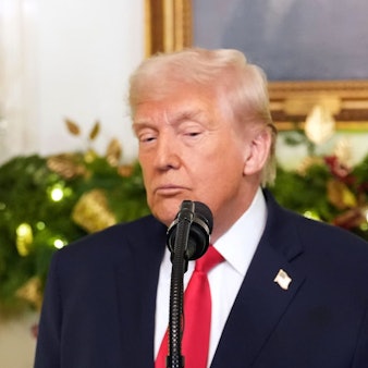 President Donald Trump finishes his remarks in an address to the nation from the Diplomatic Reception Room at the White House, Wednesday, Dec. 17, 2025, in Washington. (Doug Mills/The New York Times via AP, Pool).