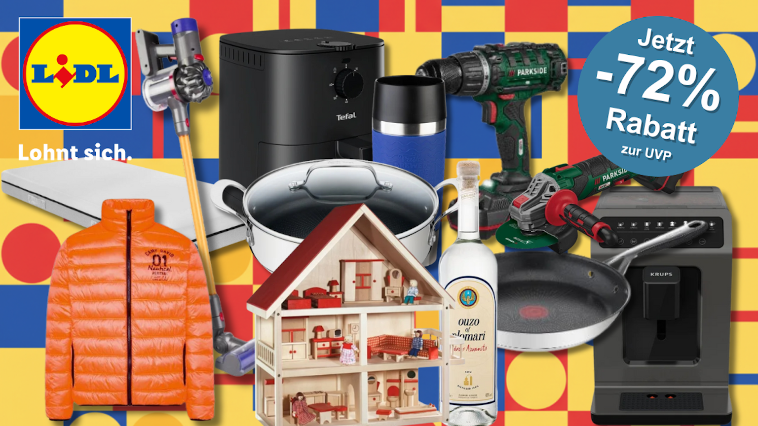 Eine Collage zeigt verschiedene Produkte aus dem Lidl-Sortiment.