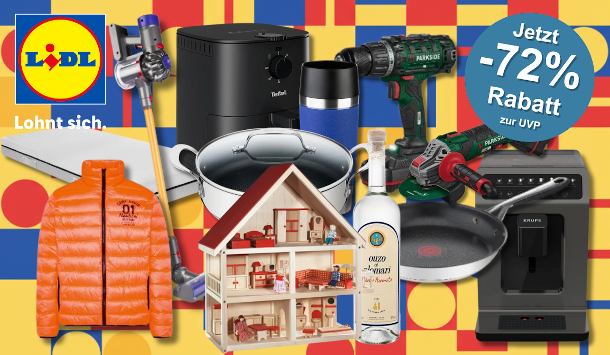 Eine Collage zeigt verschiedene Produkte aus dem Lidl-Sortiment.