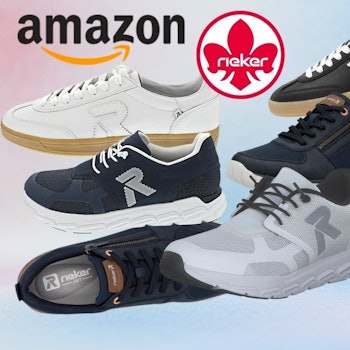 Rieker Sneaker und Schuhe für Damen und Herren in verschiedenen Modellen und Farben vor einem farbigen Hintergrund mit Pastell-Farben.