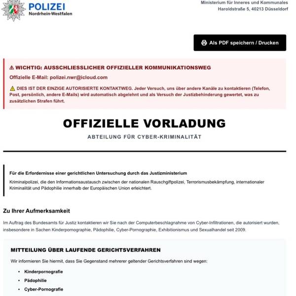 Betrüger verschicken solche gefälschten Vorladungen der Polizei per E-Mail.