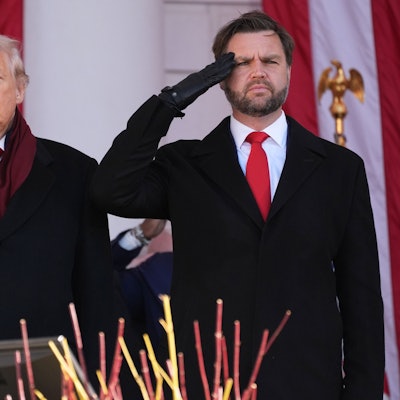 US-Präsident Donald Trump (l.) salutiert mit Vizepräsident JD Vance am 11. November während einer Veranstaltung zum Veteranentag auf dem Arlington Nationalfriedhof. Die US-Regierung kritisiert die angebliche Einschränkung der Meinungsfreiheit in Deutschland und nimmt die Organisation HateAid ins Visier.