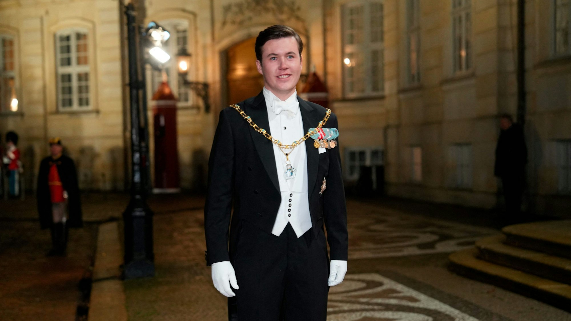 Kronprinz Christian nimmt am Neujahrsempfang und -bankett im Christian-VII.-Palais auf Schloss Amalienborg in Kopenhagen teil.