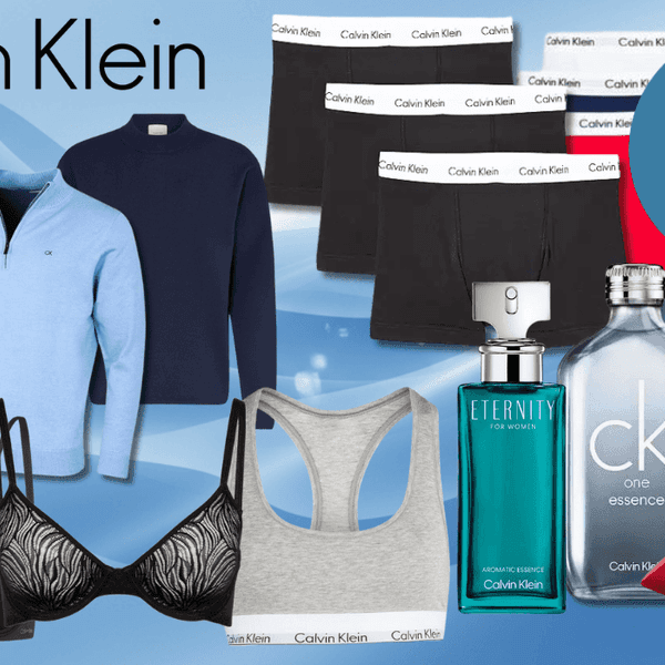 Verschiedene Calvin klein Produkte vor einem blauen Hintergrund.