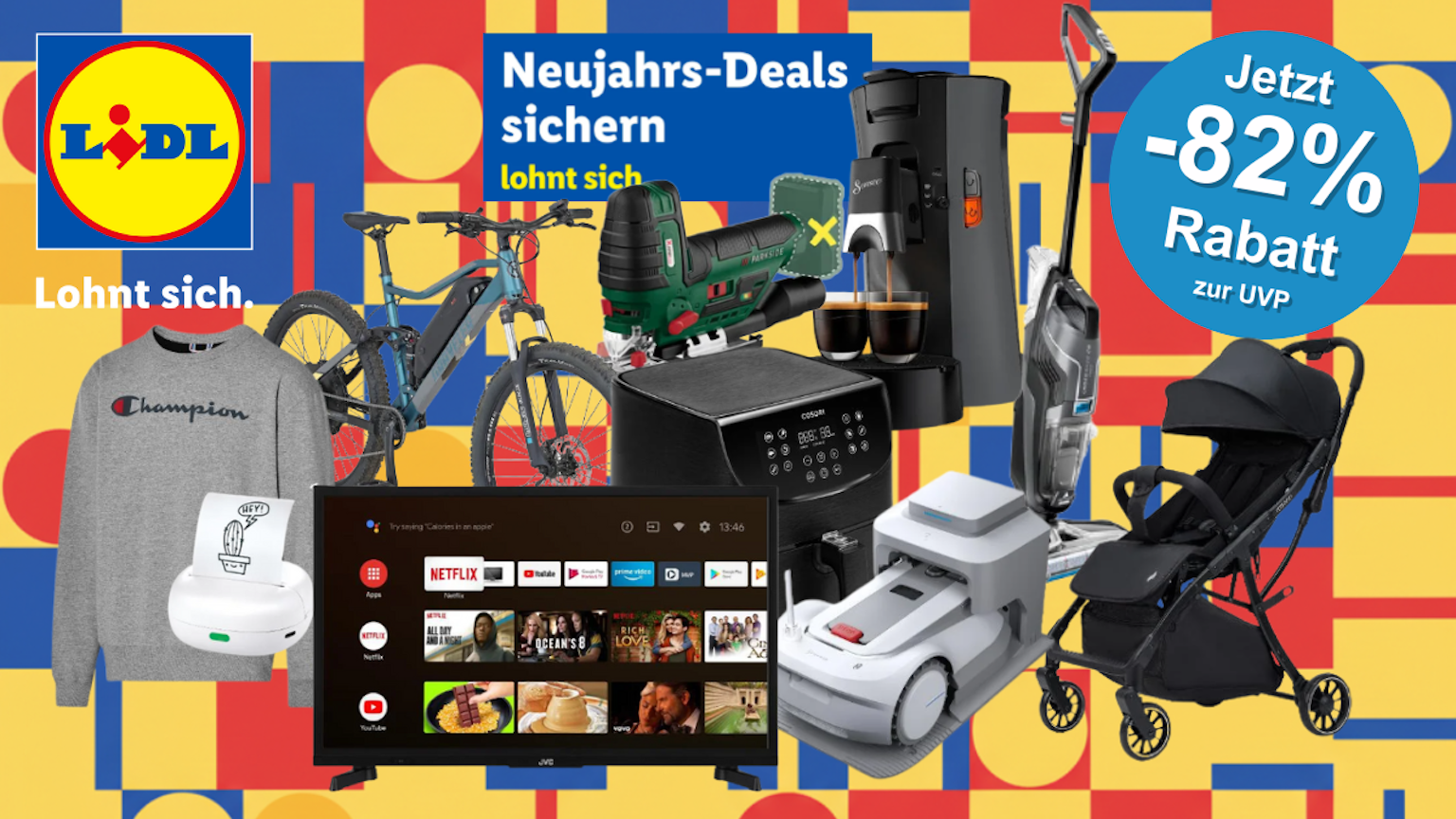 Im Onlineshop von Lidl gibt es Neujahrs-Angebote mit bis zu 82 Prozent Rabatt auf verschiedene Produkte.