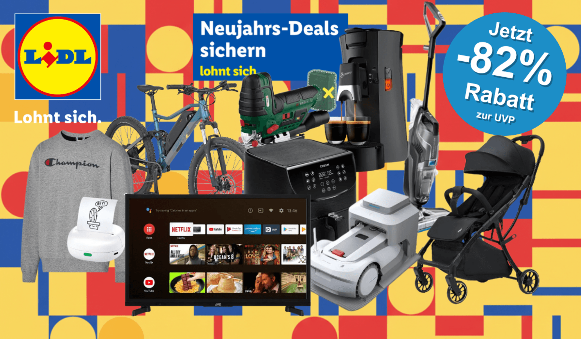 Im Onlineshop von Lidl gibt es Neujahrs-Angebote mit bis zu 82 Prozent Rabatt auf verschiedene Produkte.
