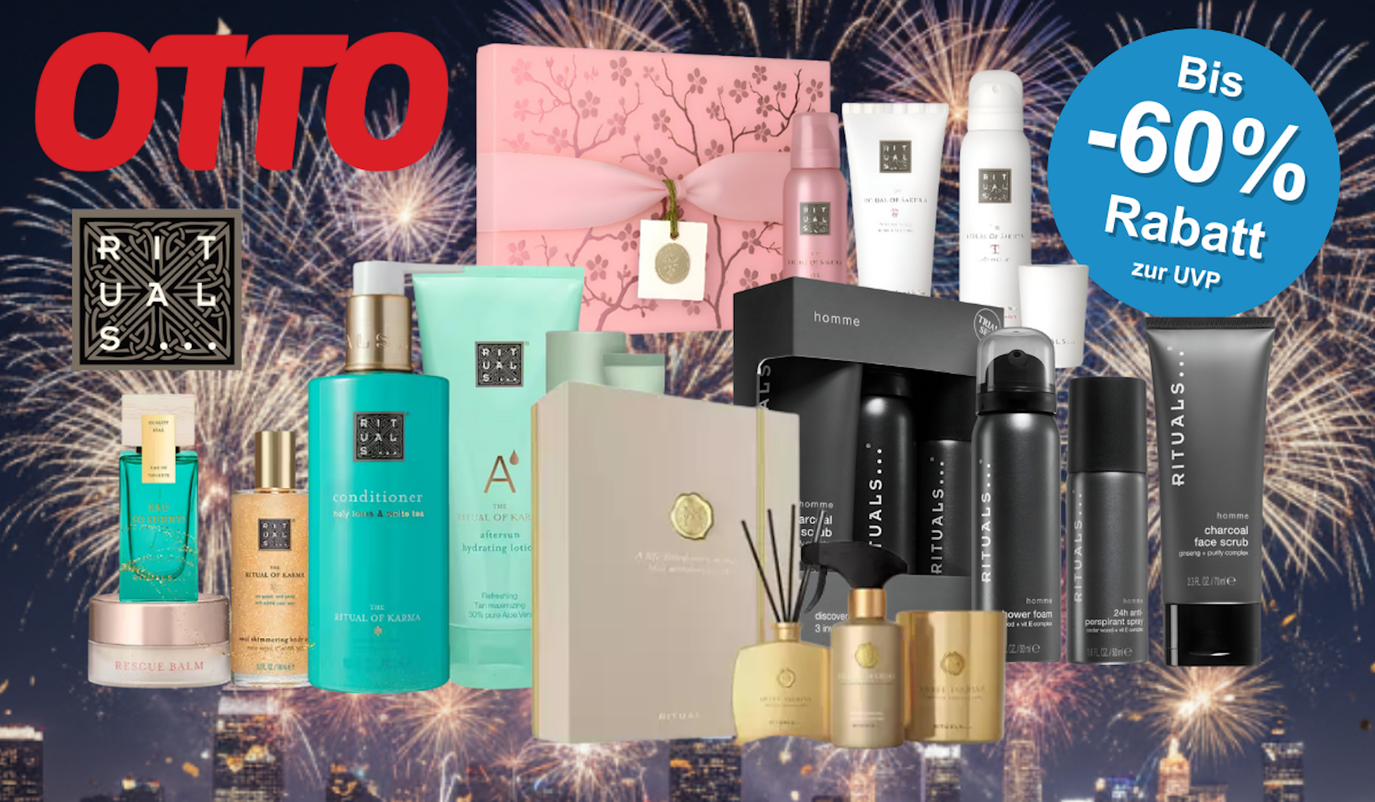 Produktcollage mit verschiedenen Rituals-Artikeln.