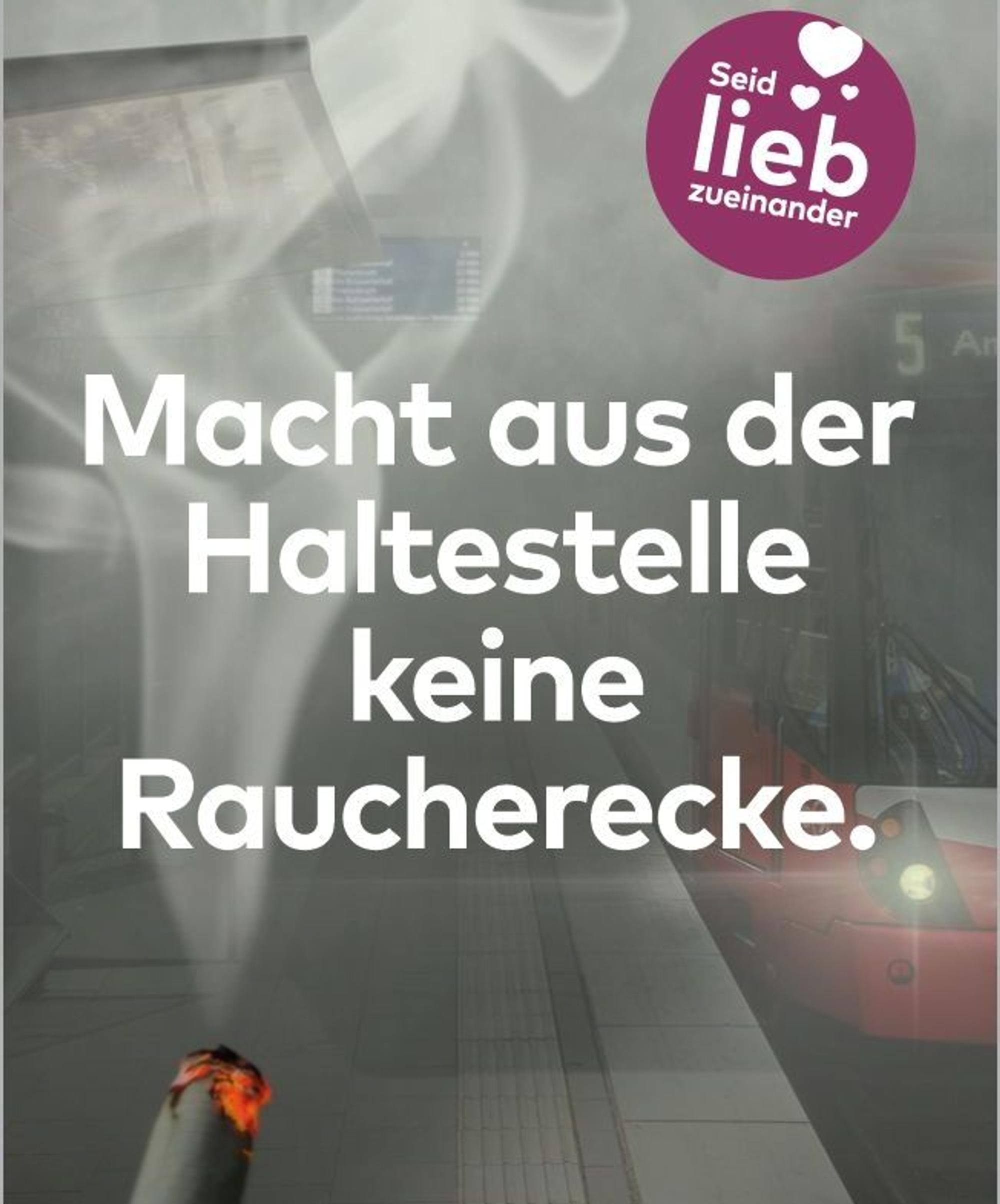Das neue Motiv der KVB für die Kampagne „Macht aus der Haltestelle keine Raucherecke“.