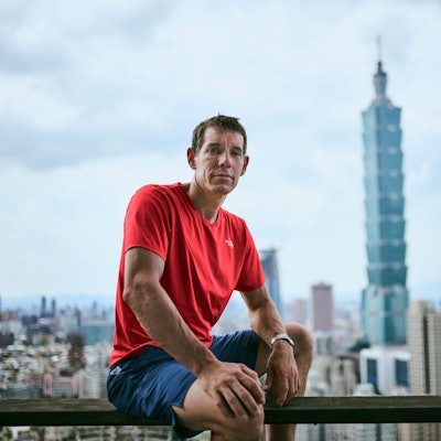 Skyscraper Live. Portrait of Alex Honnold in Taipei, Taiwan. Photograph by Corey Rich for Netflix.
