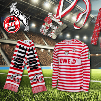 Eine Auswahl an Karnevals Artikeln und Trikots aus dem FC Fanshop.