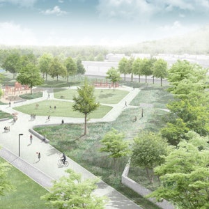 Das Bild zeigt eine Visualisierung des Parks aus der Vogelperspektive.