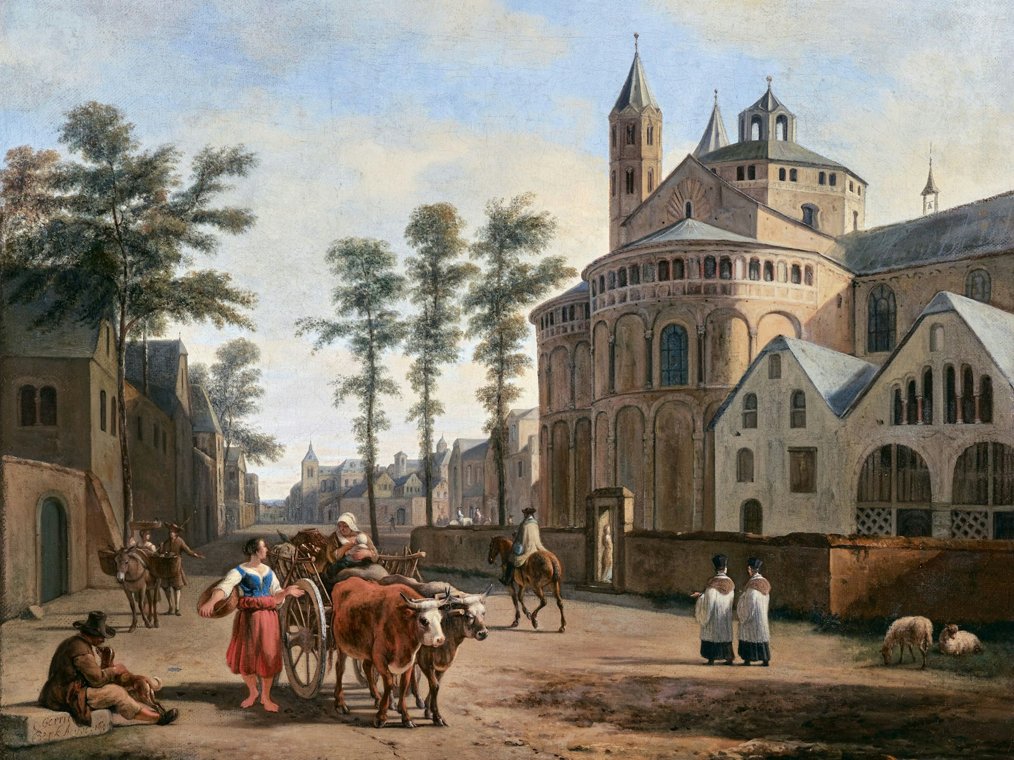 Gemälde mit Ansicht von St. Aposteln in Köln, Blick auf den Neumarkt.