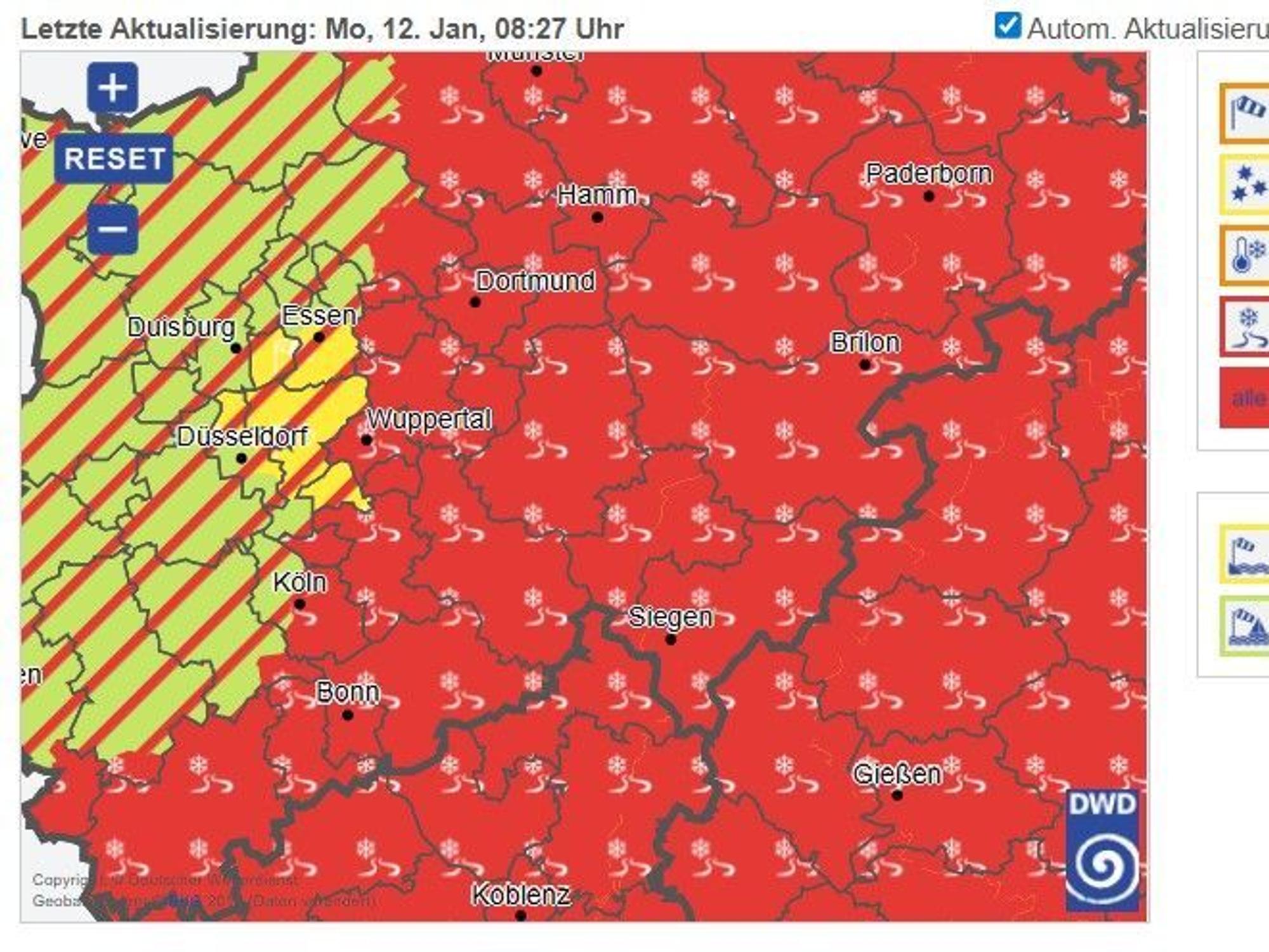 Die Warnkarte des Deutschen Wetterdienstes von Montagmorgen.