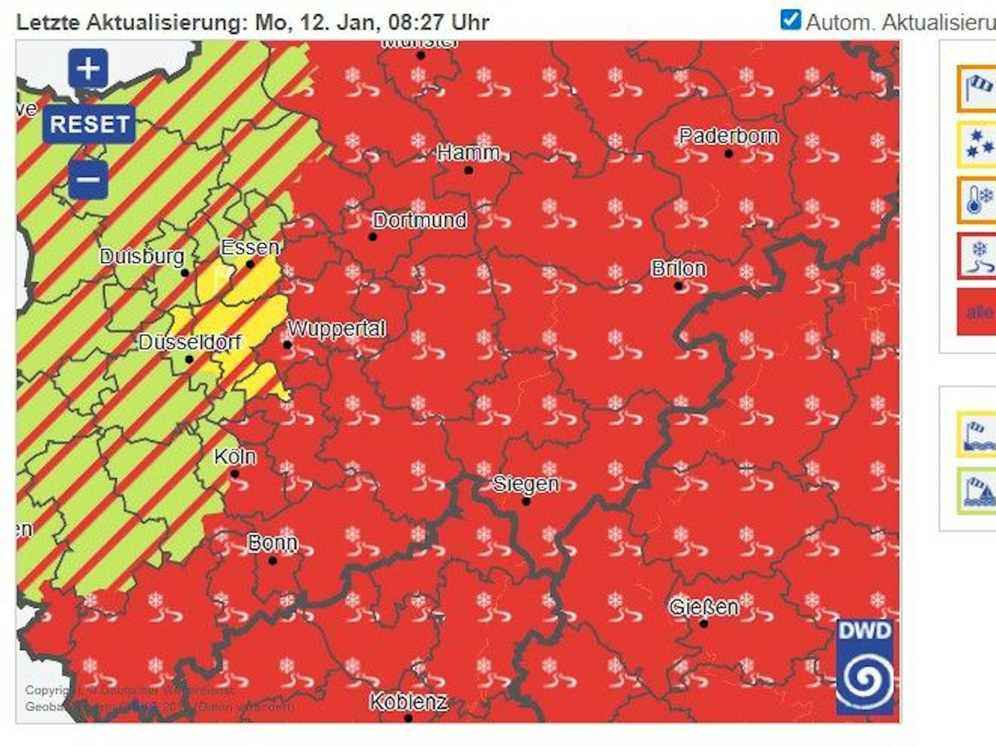 Die Warnkarte des Deutschen Wetterdienstes von Montagmorgen.