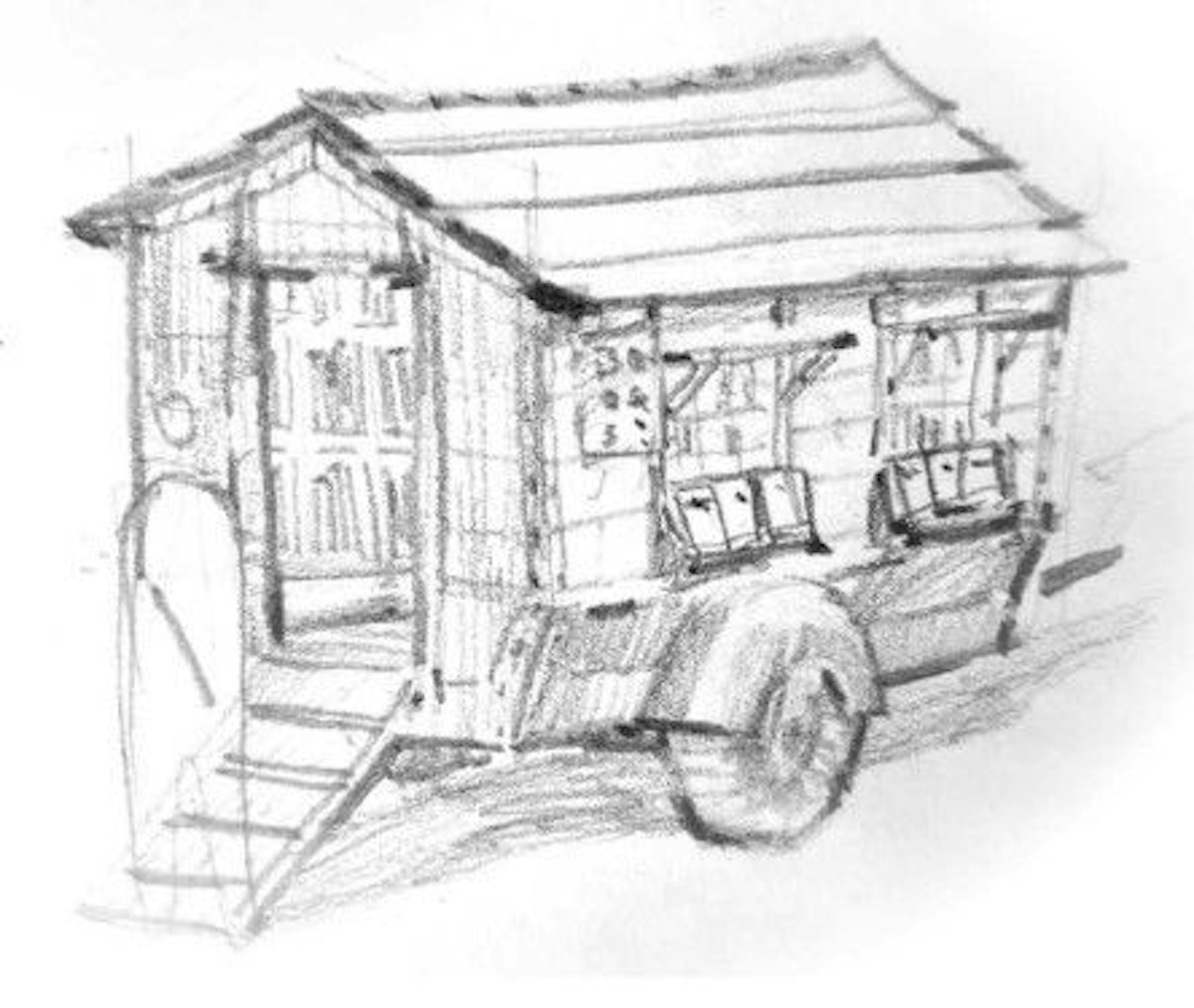 Eine der ersten Skizzen des Bücherwagens von Raven Rusch