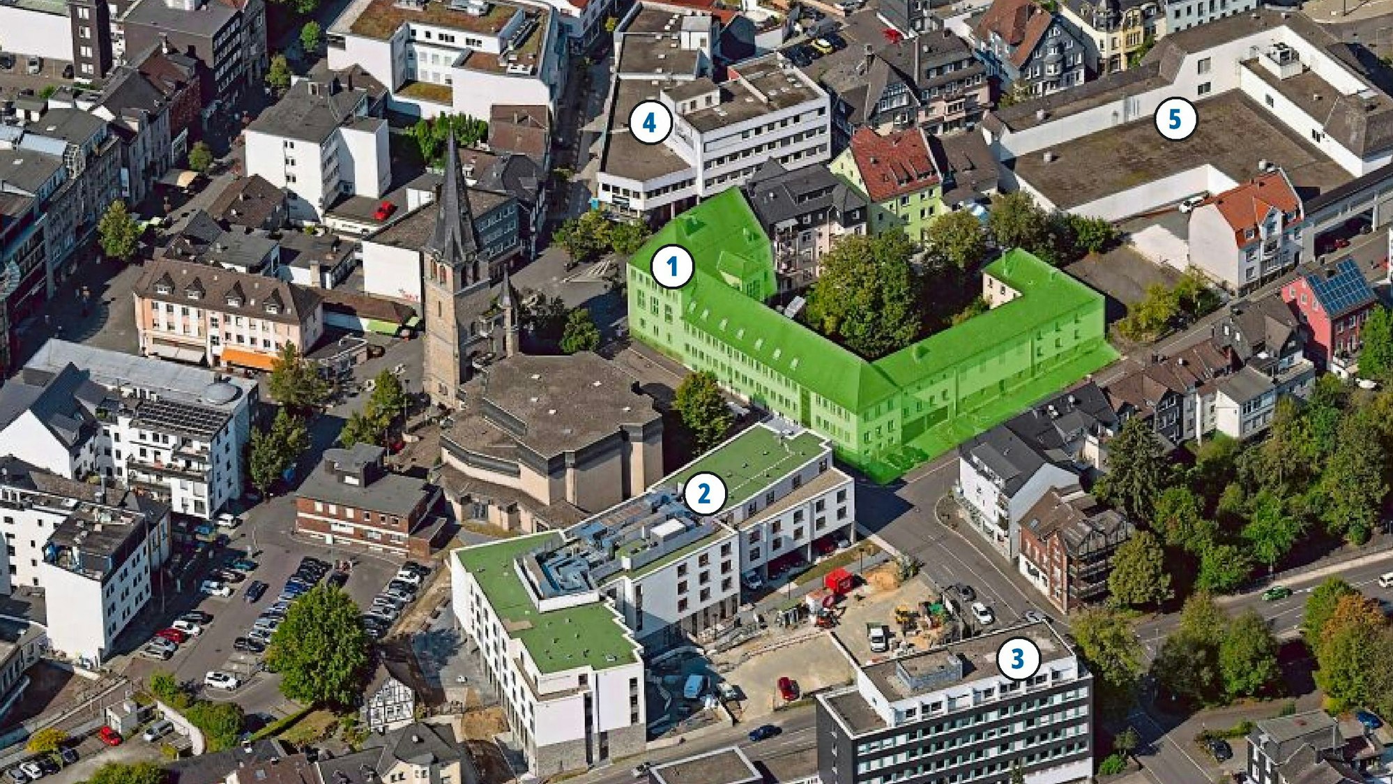 Luftbildansicht auf die Gummersbacher Innenstadt