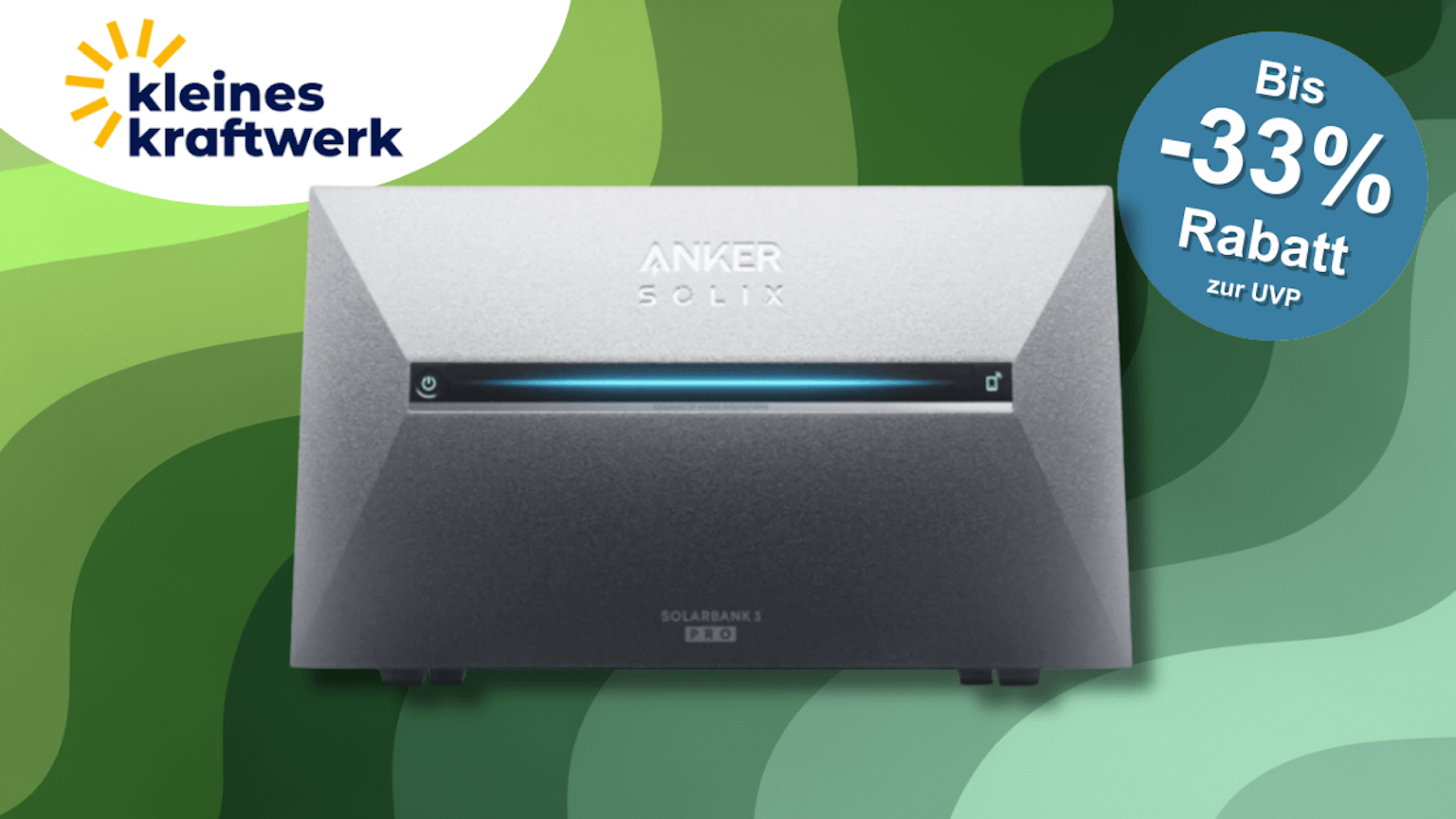 Die Anker Solix 3 Solarbank vor einem grünen Hintergrund