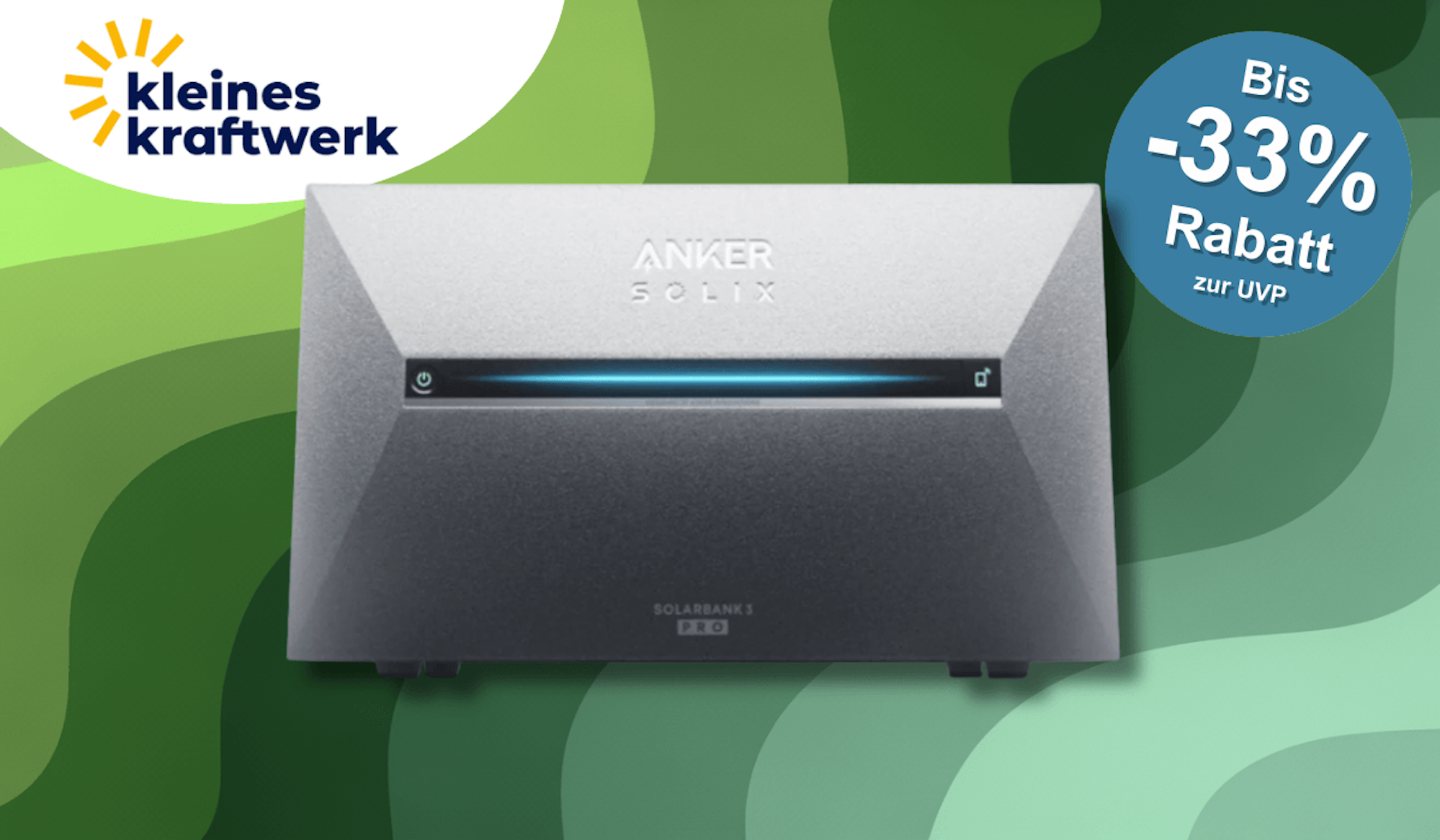 Die Anker Solix 3 Solarbank vor einem grünen Hintergrund